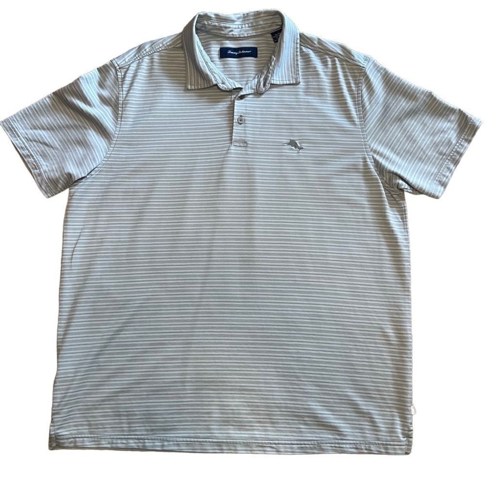 Tommy Bahama Gray Striped Polo Shirt. Size XL. Great Condition!
